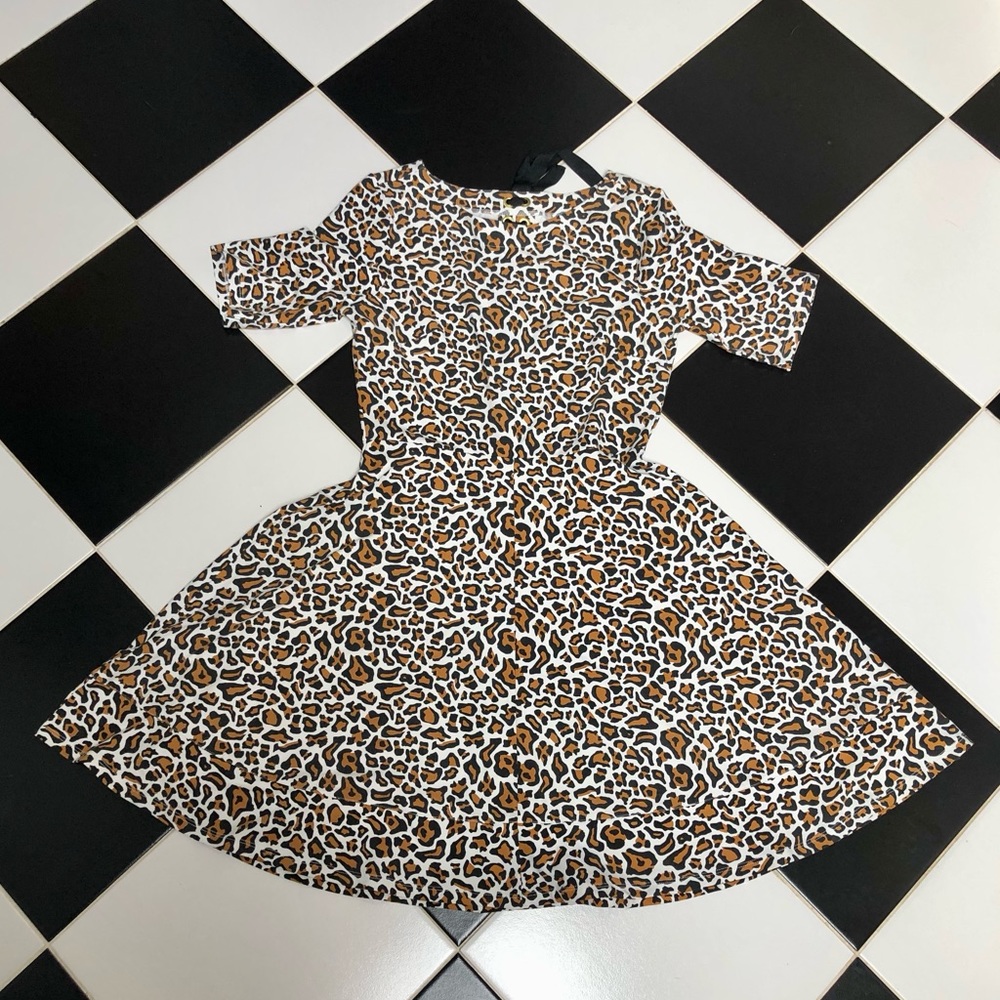 Duffield Lane Fit & Flare Skater Mini Dress Back Lace Up Ribbon Cheetah Print S